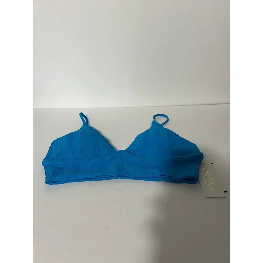 NWT L*Space Women's Ribbed Pointelle Winnie Bikini Swim Top Electric Blue Size L